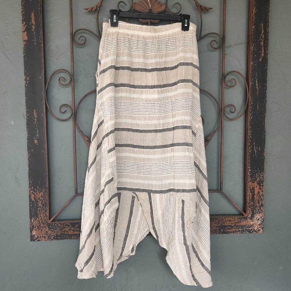 Luukaa Grace Tan, Grey and White Midi Linen Skirt Sz 10 - Picture 8 of 11